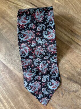 ETIENNE AIGNER Silk Paisley Tie Vintage Mens Necktie Black Red Light Blue